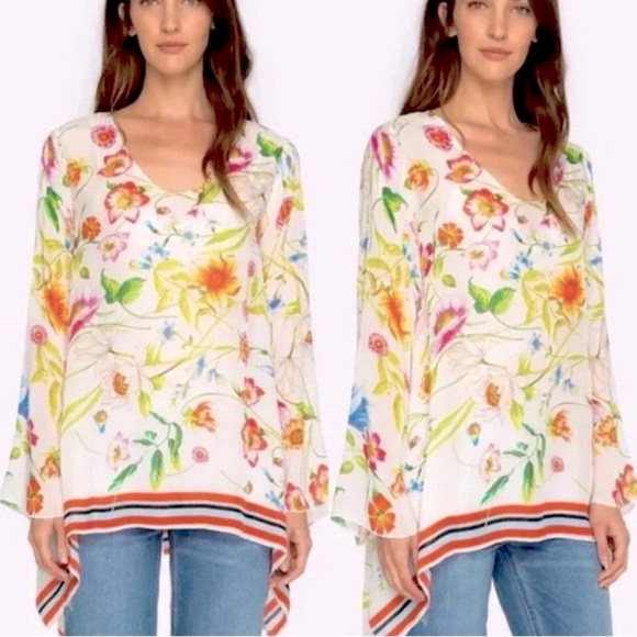 Johnny Was Tops - Johnny Was Fiska Floral Kimono Lightweight Oversized Tunic Type Blouse Medium